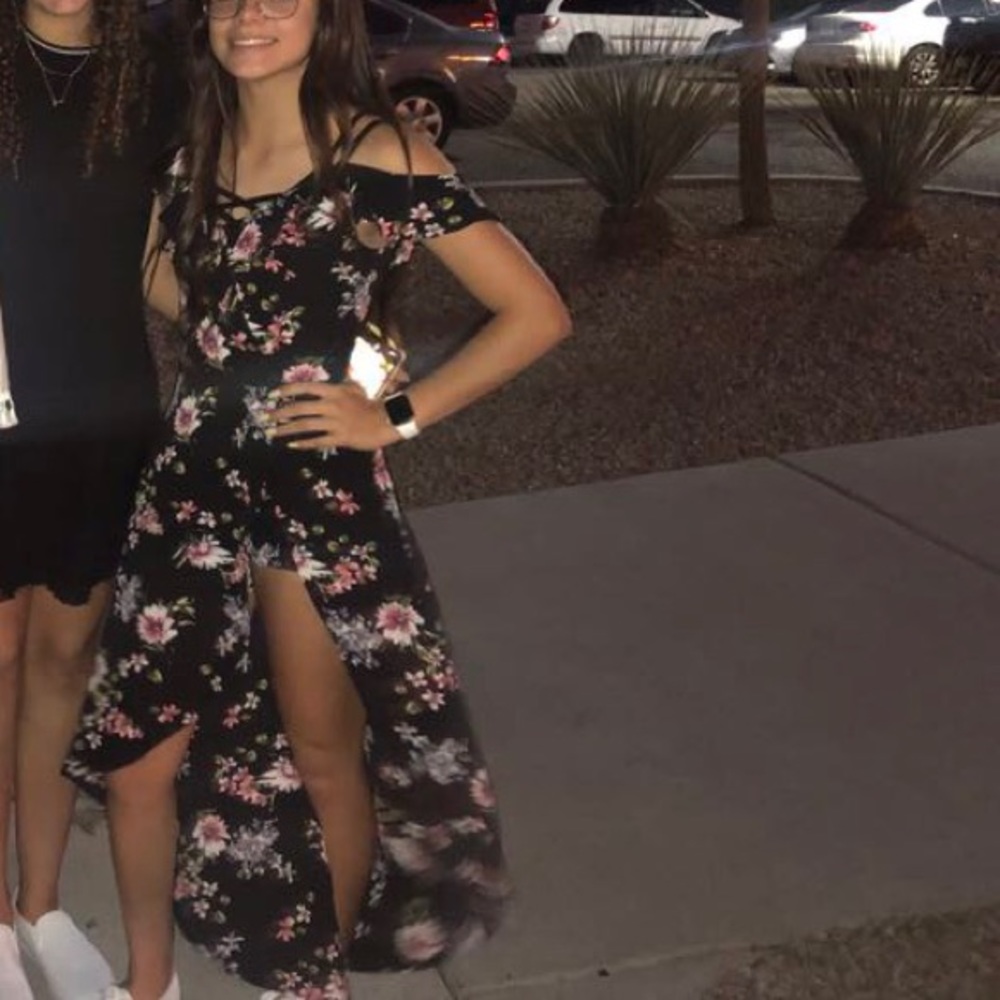 Black floral open legged dress
